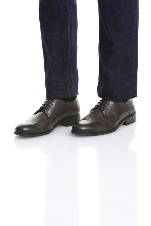 Kahverengi Klasik Düz Bağcıklı Deri Ayakkabı - Thumbnail (2)