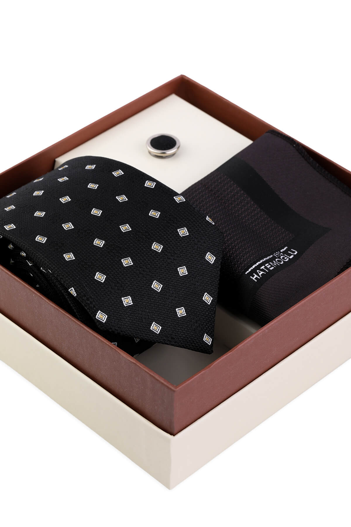 Kahverengi Kravat Mendil ve Yaka Rozeti 3'lü Set - 2