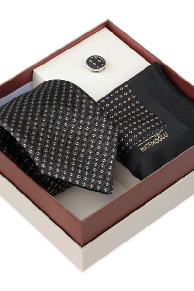 Kahverengi Kravat Mendil ve Yaka Rozeti 3'lü Set - 2