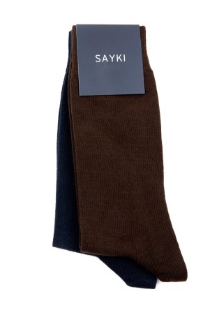 Kahverengi Pamuklu İkili Dikişsiz Soket Çorap - Thumbnail