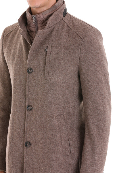Kahverengi Slim Fit Hakim Yaka İçlikli Yünlü Palto - 6