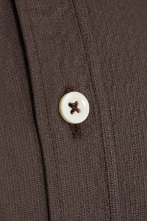 Kahverengi Comfort Fit Uzun Kol %100Pamuk Desenli Casual Gömlek - Thumbnail