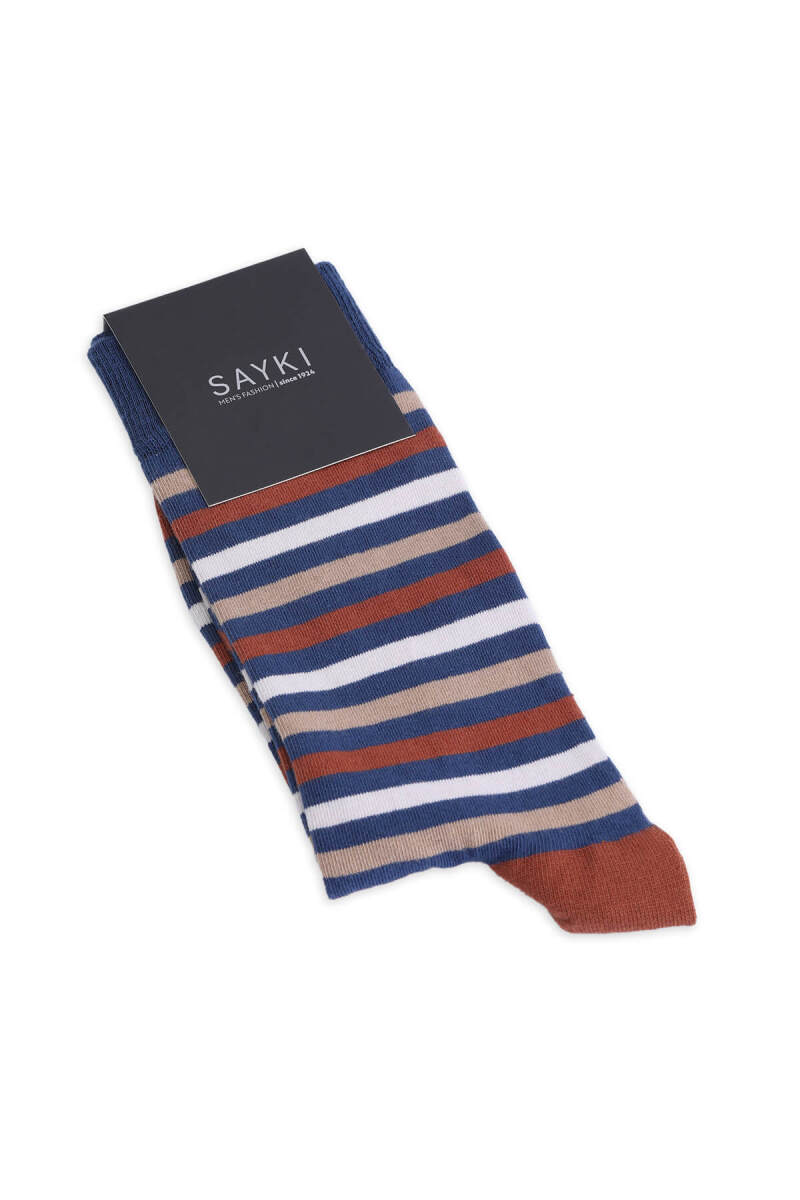 Kahverengi Pamuklu Çizgili Soket Çorap - HATEM SAYKI