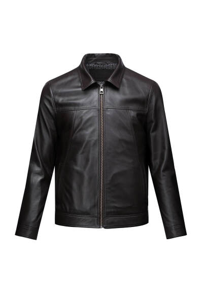 Kahverengi Regular Fit Bebe Yaka 100% Hakiki Deri Mont 