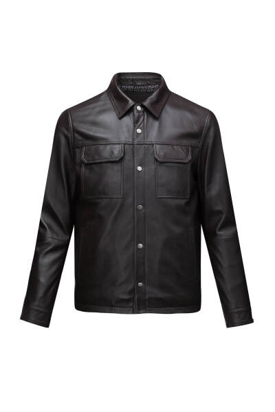 Kahverengi Regular Fit Bebe Yaka 100% Hakiki Deri Mont 