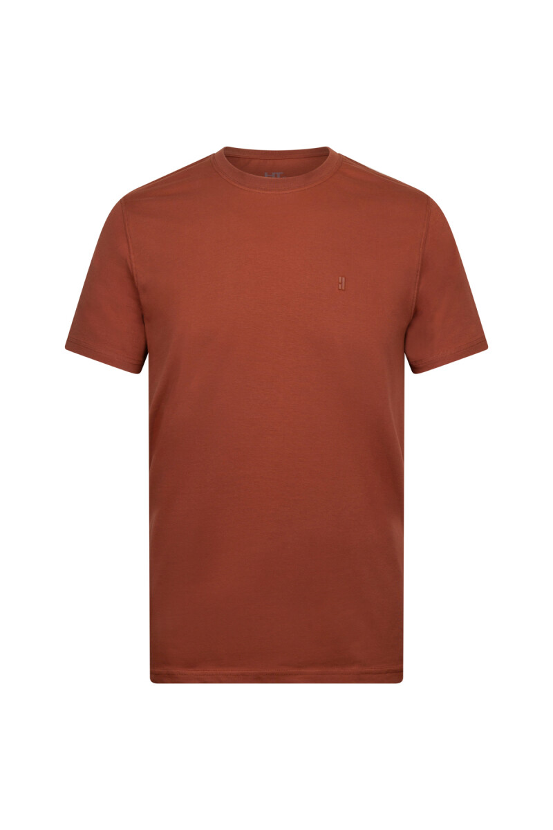 Kahverengi Regular Fit Bisiklet Yaka Pamuklu Tişört - HTML