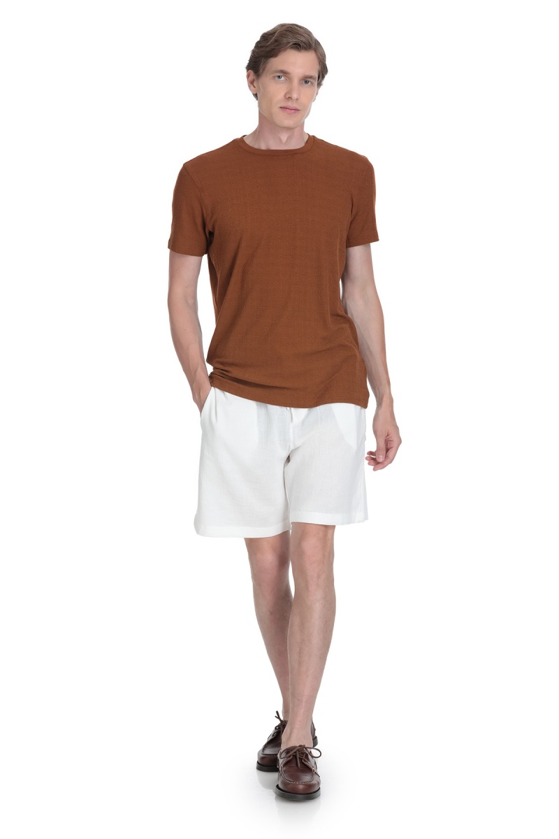 Kahverengi Regular Fit Bisiklet Yaka Tişört - Hatemoğlu (1)