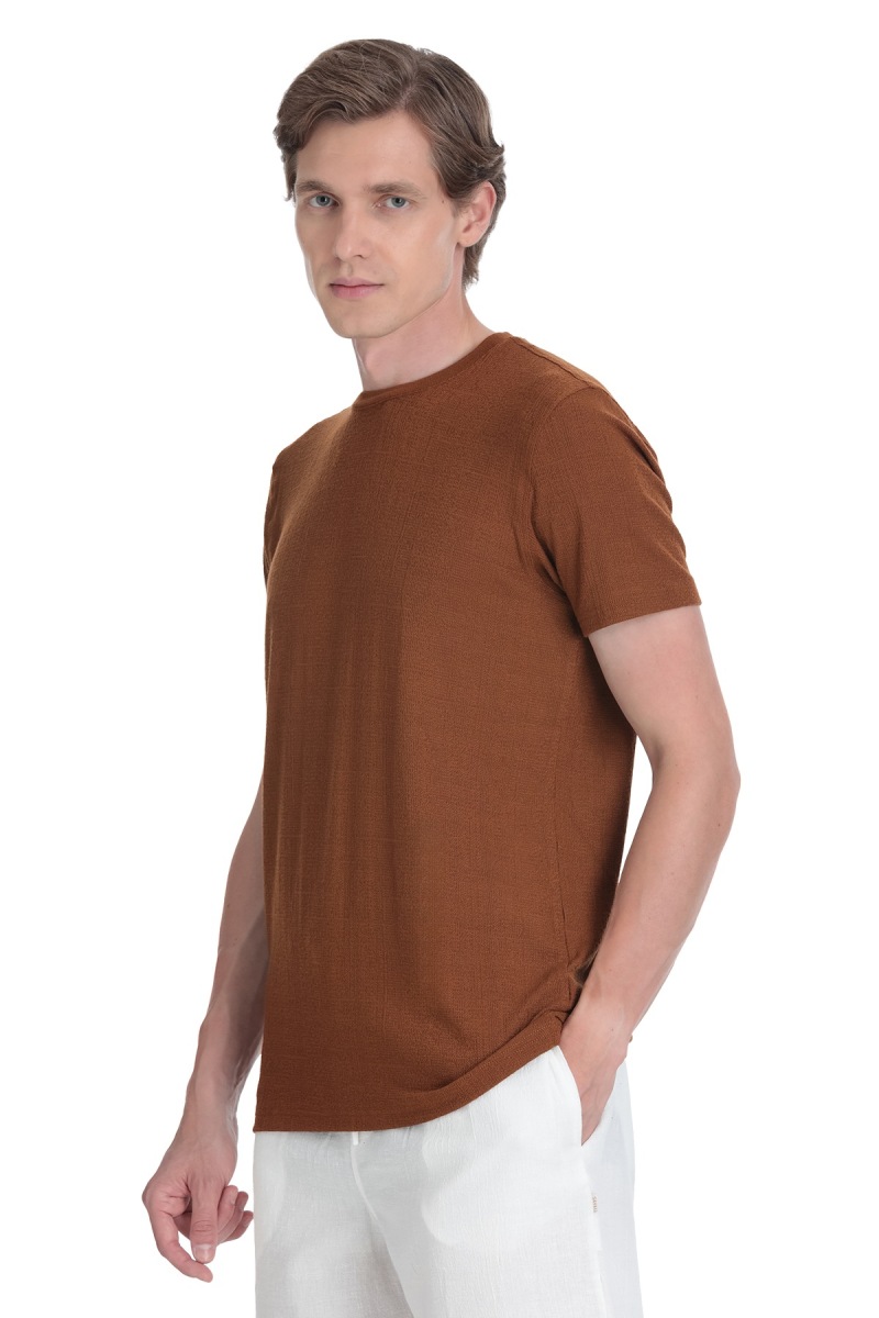 Kahverengi Regular Fit Bisiklet Yaka Tişört - Hatemoğlu (1)