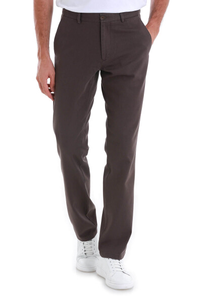 Kahverengi Regular Fit Pamuklu Yandan Cepli Kanvas Pantolon - 1