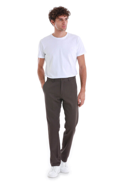 Kahverengi Regular Fit Pamuklu Yandan Cepli Kanvas Pantolon - 2