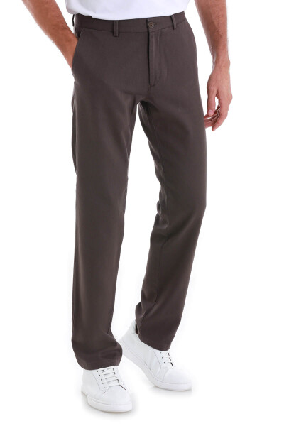 Kahverengi Regular Fit Pamuklu Yandan Cepli Kanvas Pantolon - 4