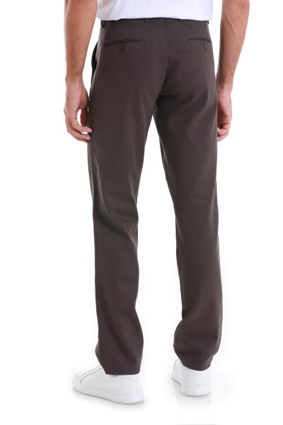 Kahverengi Regular Fit Pamuklu Yandan Cepli Kanvas Pantolon - 5
