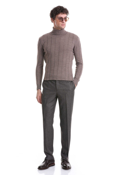 Kahverengi Regular Fit Desenli Yandan Cepli Kumaş Pantolon - 2