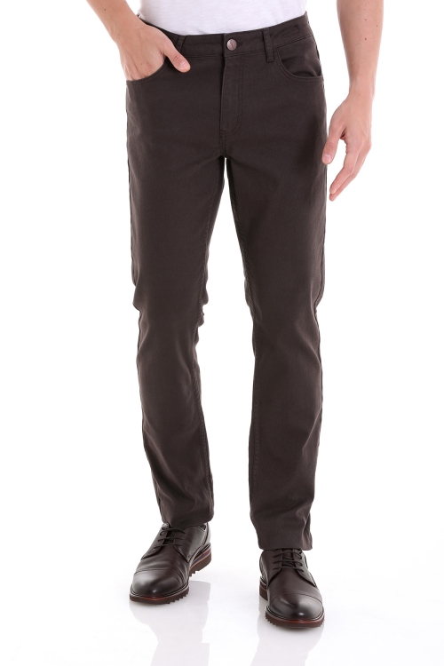Hatemoğlu - Kahverengi Regular Fit Düz 5 Cep Pamuklu Yüksek Bel Kot Pantolon