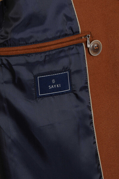 Kahverengi Regular Fit Kruvaze Kürklü Kaban - 8