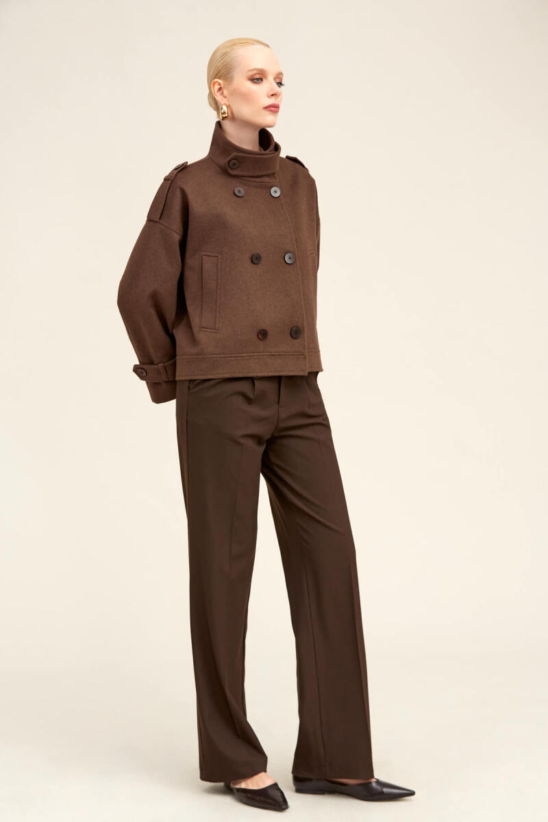 Saykı Woman Kahverengi Regular Fit Hakim Yaka Kaşe Oversize Mont - Saykı Woman (1)