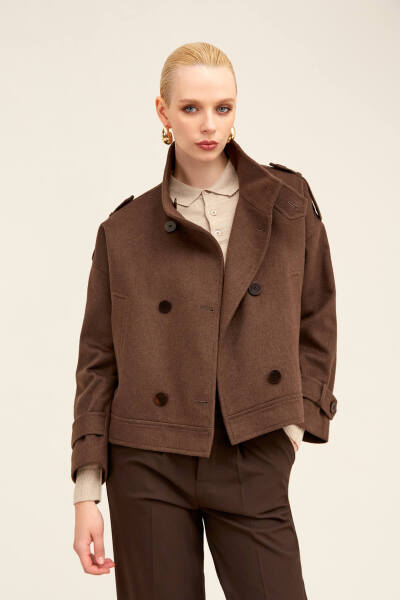 Saykı Woman Kahverengi Regular Fit Hakim Yaka Kaşe Oversize Mont - 7