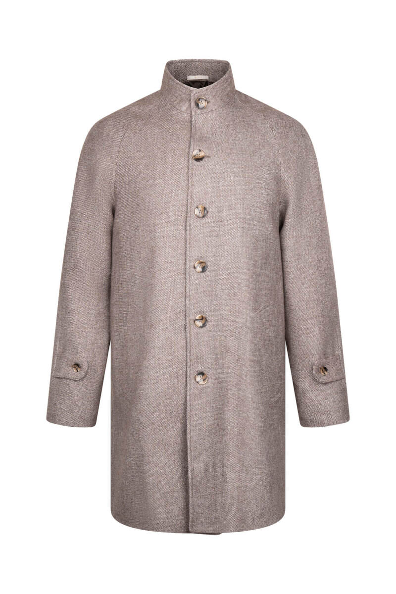 Kahverengi Regular Fit Hakim Yaka Yünlü Kaşe Palto - Hatem Saykı