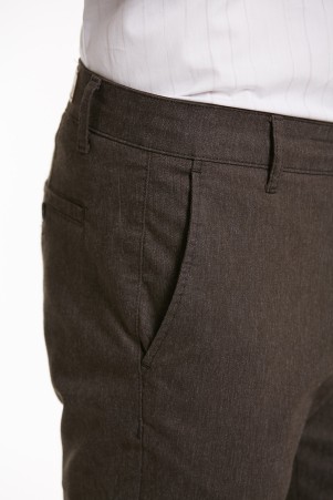 Kahverengi Regular Fit Düz Pamuklu Yandan Cep Kanvas Pantolon - Thumbnail