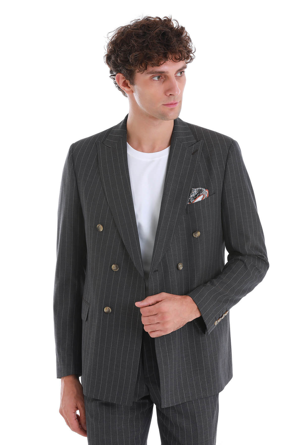 Kahverengi Regular Fit Kruvaze Takım Elbise - 2