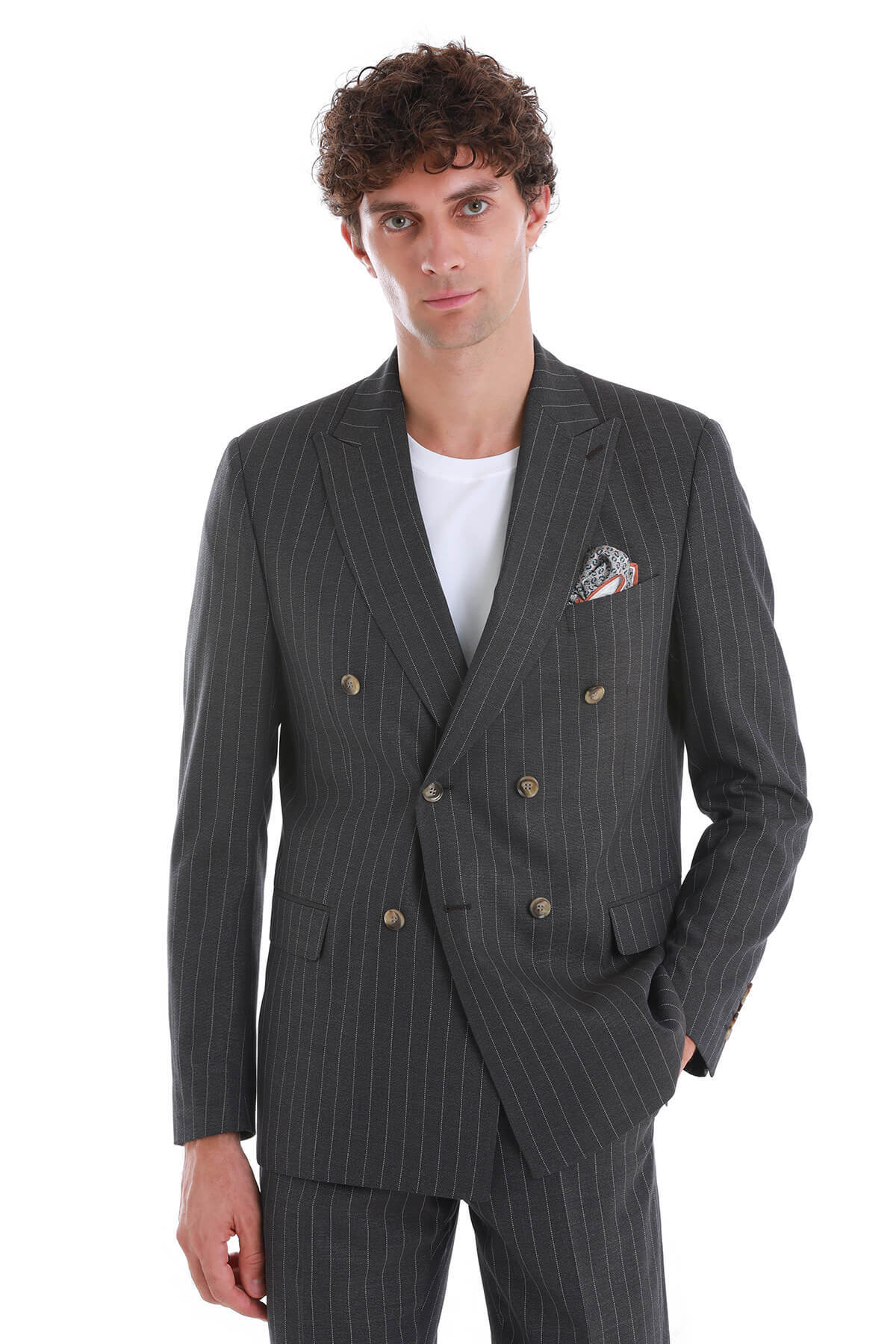 Kahverengi Regular Fit Kruvaze Takım Elbise - 3