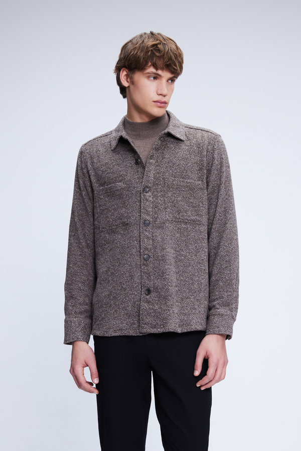 Kahverengi Regular Fit Pamuklu Overshirt Gömlek - Hatemoğlu