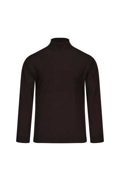 Kahverengi Regular Fit Yarım Balıkçı Yaka Yünlü Kazak 