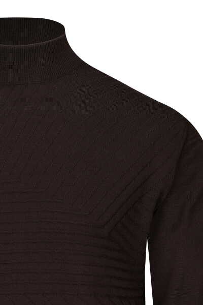 Kahverengi Regular Fit Yarım Balıkçı Yaka Yünlü Kazak - 2
