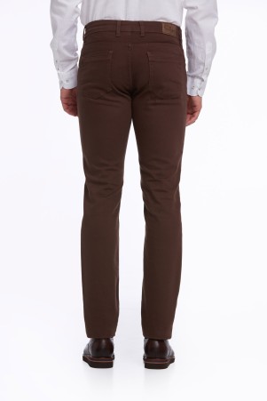 Kahverengi Regular Fit Düz Pamuklu 5 Cep Kot Pantolon - Thumbnail
