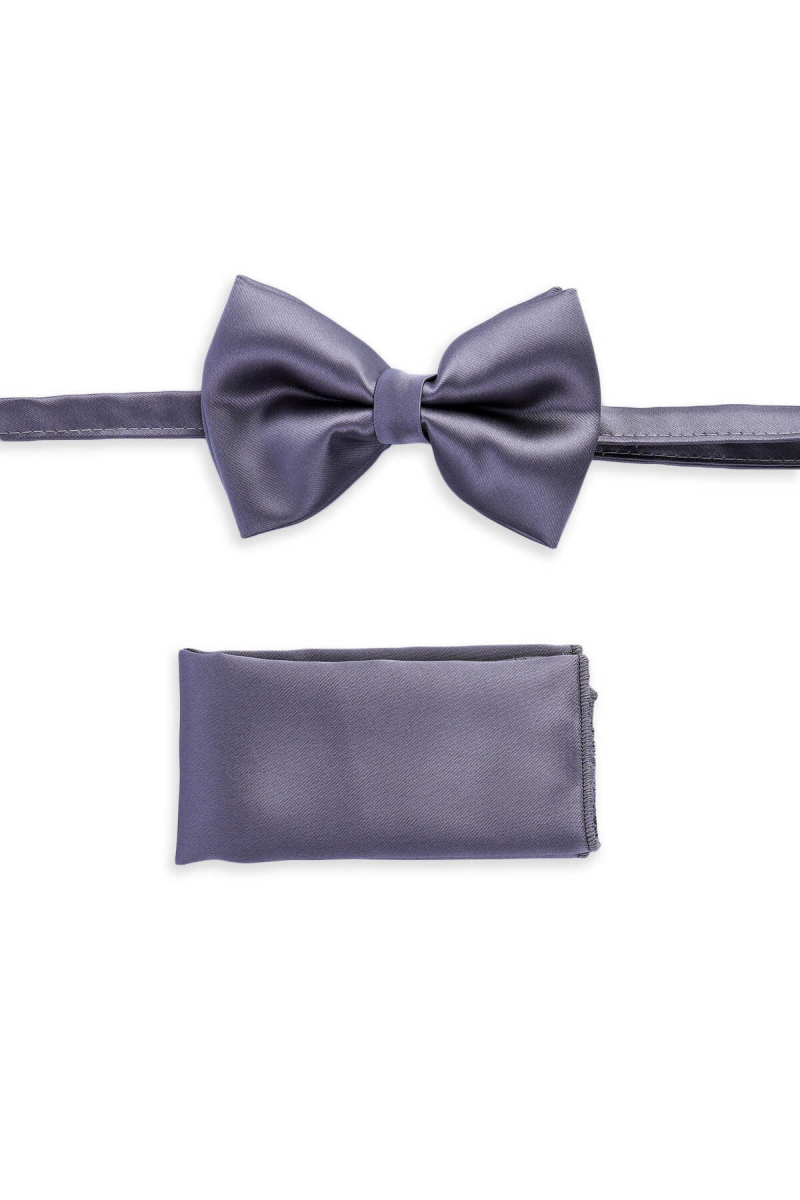 Gri Saten Papyon Mendil Set - Hatem Saykı