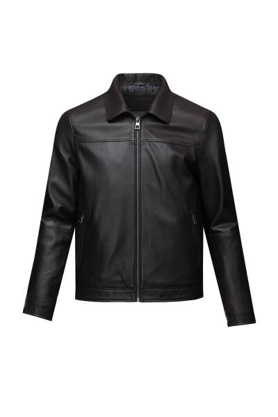Kahverengi Slim Fit Bebe Yaka 100% Hakiki Deri Mont 