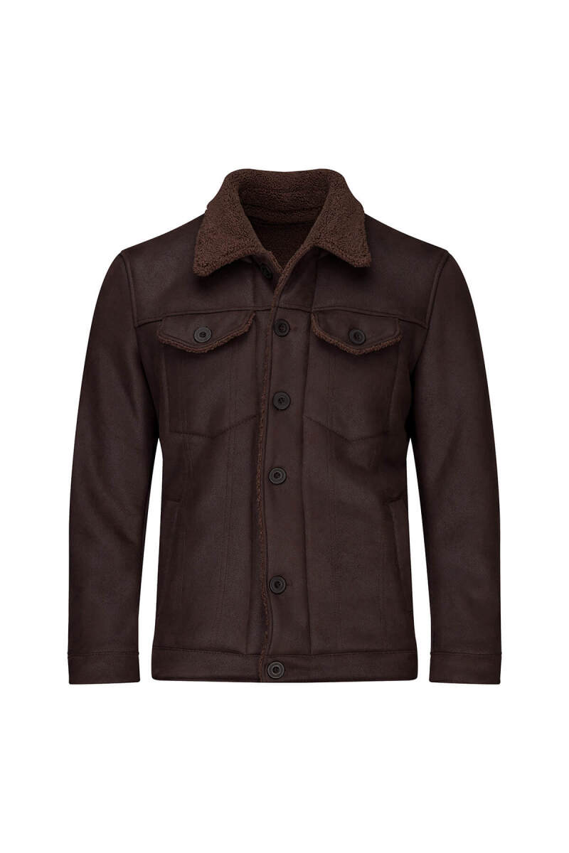 Kahverengi Slim Fit Bebe Yaka Deri Mont - HTML
