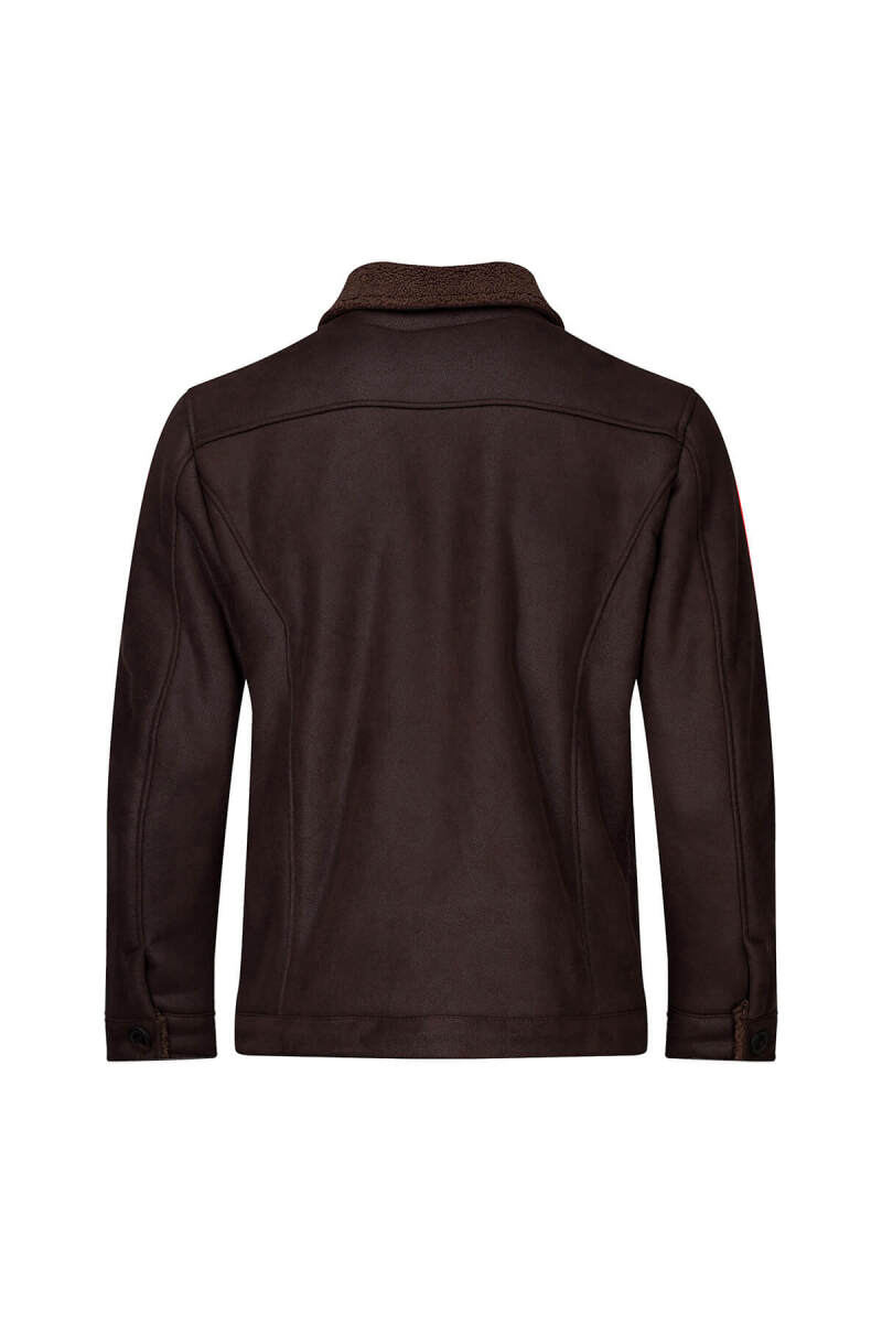 Kahverengi Slim Fit Bebe Yaka Deri Mont - HTML (1)