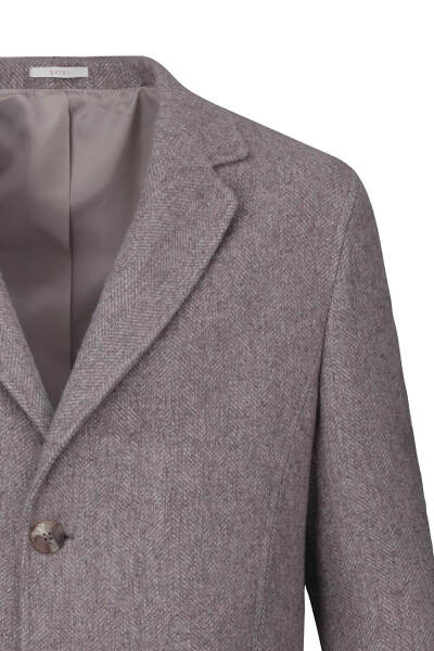 Kahverengi Slim Fit Ceket Yaka Yünlü Kaşe Palto - 9