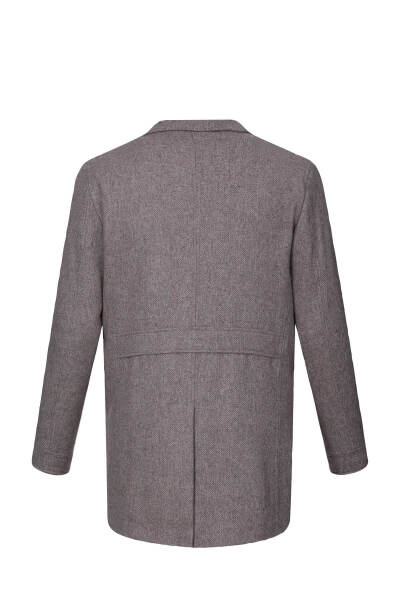 Kahverengi Slim Fit Ceket Yaka Yünlü Kaşe Palto - 10