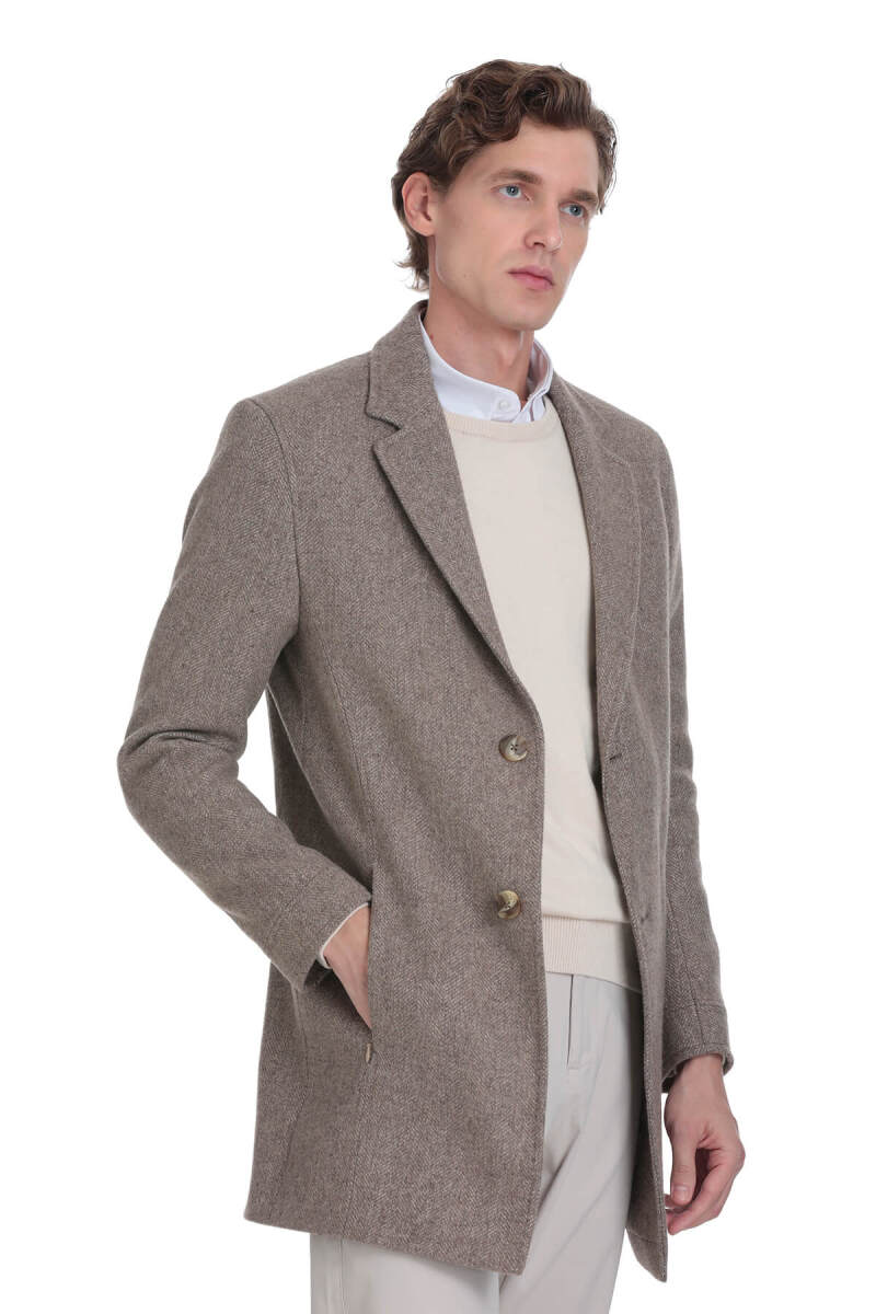 Kahverengi Slim Fit Ceket Yaka Yünlü Kaşe Palto - Saykı (1)