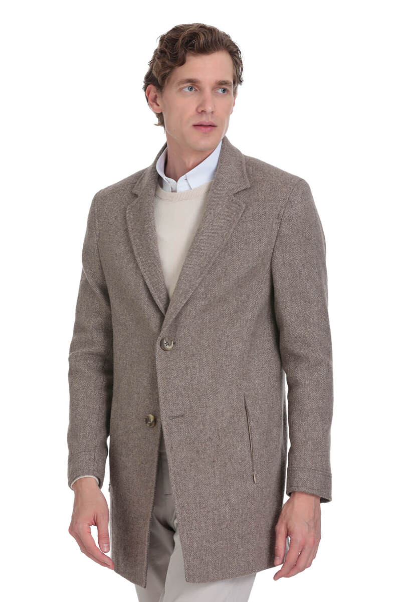 Kahverengi Slim Fit Ceket Yaka Yünlü Kaşe Palto - Saykı (1)