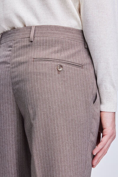 Kahverengi Slim Fit Çizgili Kruvaze Klasik Takım Elbise - 4