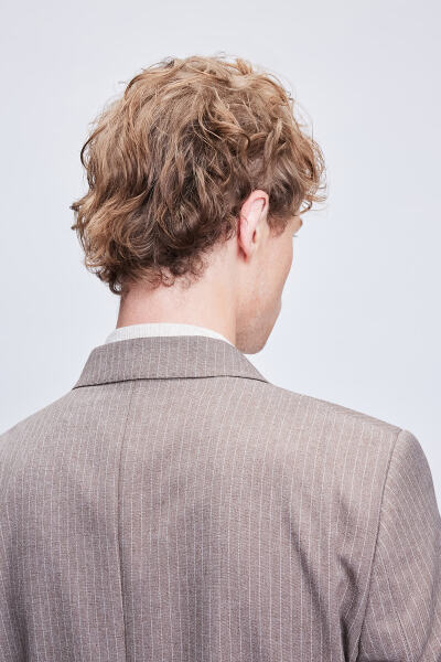 Kahverengi Slim Fit Çizgili Kruvaze Klasik Takım Elbise - 7