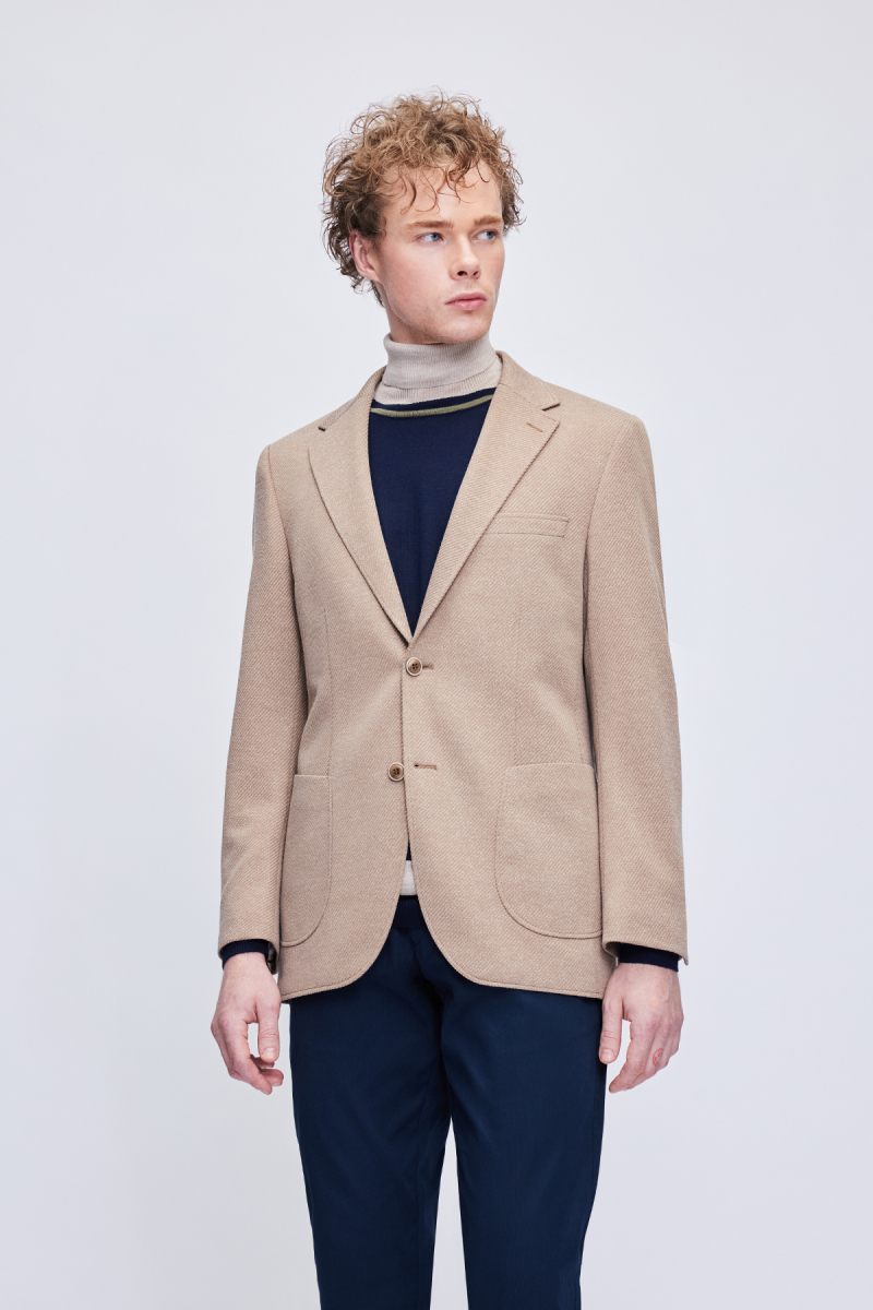 Kahverengi Slim Fit Mono Yaka Klasik Ceket - Hatemoğlu