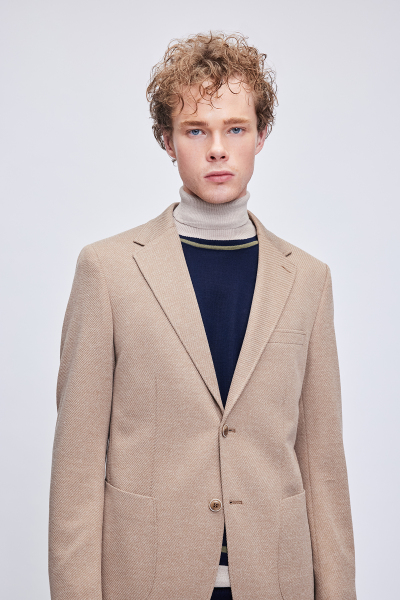 Kahverengi Slim Fit Mono Yaka Klasik Ceket - 3