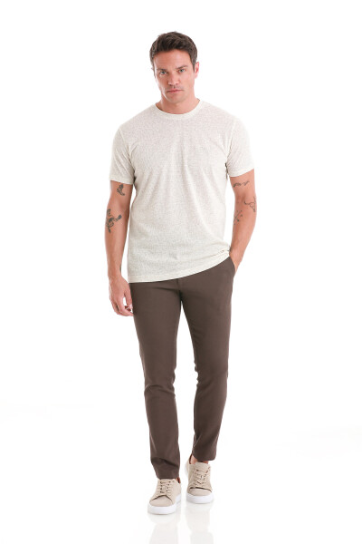 Kahverengi Slim Fit Desenli Pamuklu Yandan Cep Kanvas Pantolon - 2