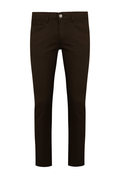 Kahverengi Slim Fit Desenli Pamuklu 5 Cep Kanvas Pantolon 