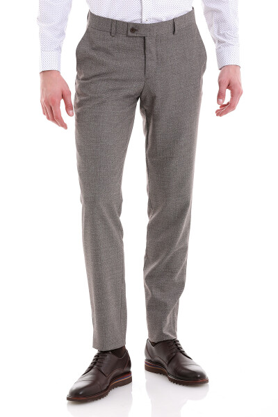 Kahverengi Slim Fit Desenli Yandan Cepli Casual Kumaş Pantolon 