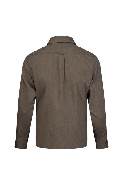 Kahverengi Slim Fit Düğmeli Yaka Pamuklu Uzun Kollu Spor Gömlek - 3