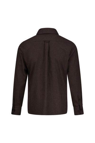 Kahverengi Slim Fit Düğmeli Yaka Pamuklu Uzun Kollu Spor Gömlek - 3