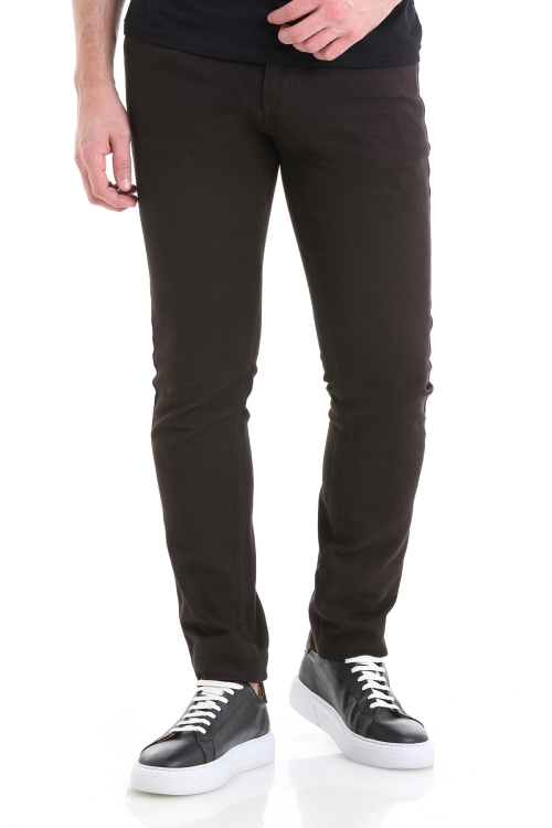Hatem Saykı - Kahverengi Slim Fit Düz 5 Cep Pamuklu Kanvas Pantolon