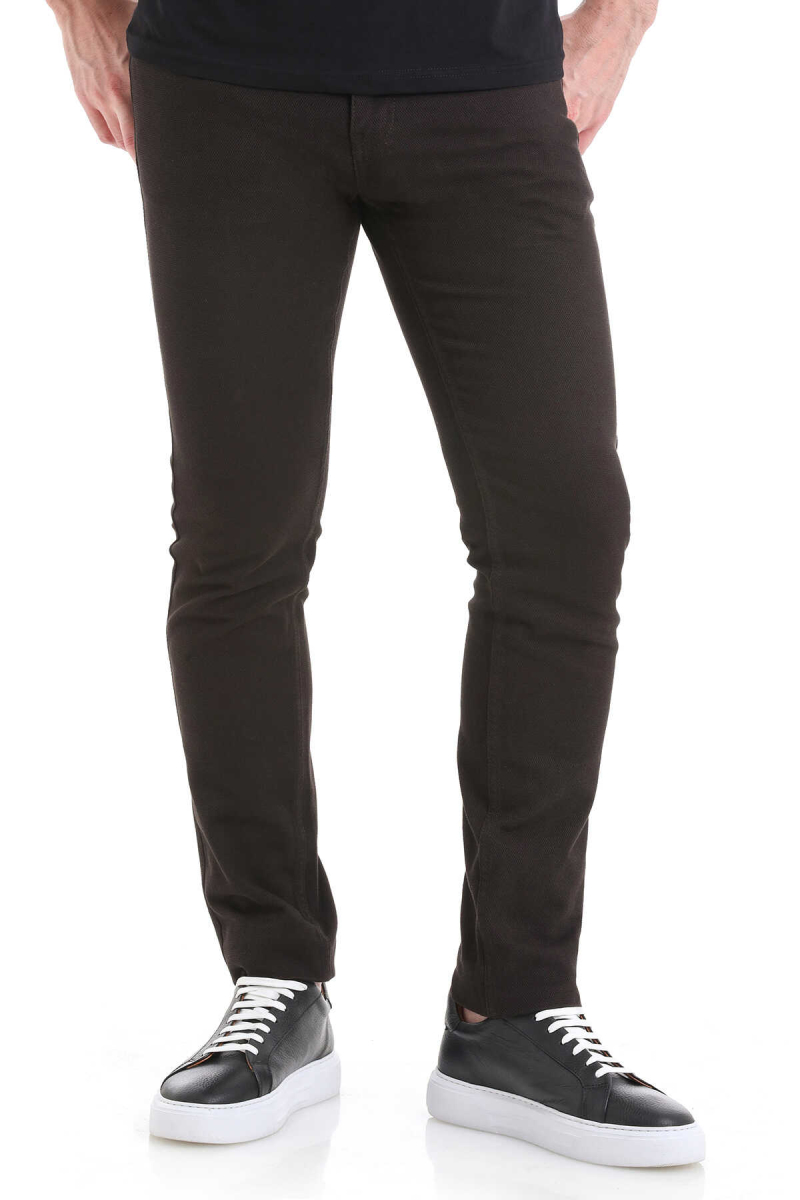 Kahverengi Slim Fit 5 Cep Pamuklu Kanvas Pantolon - Hatem Saykı (1)