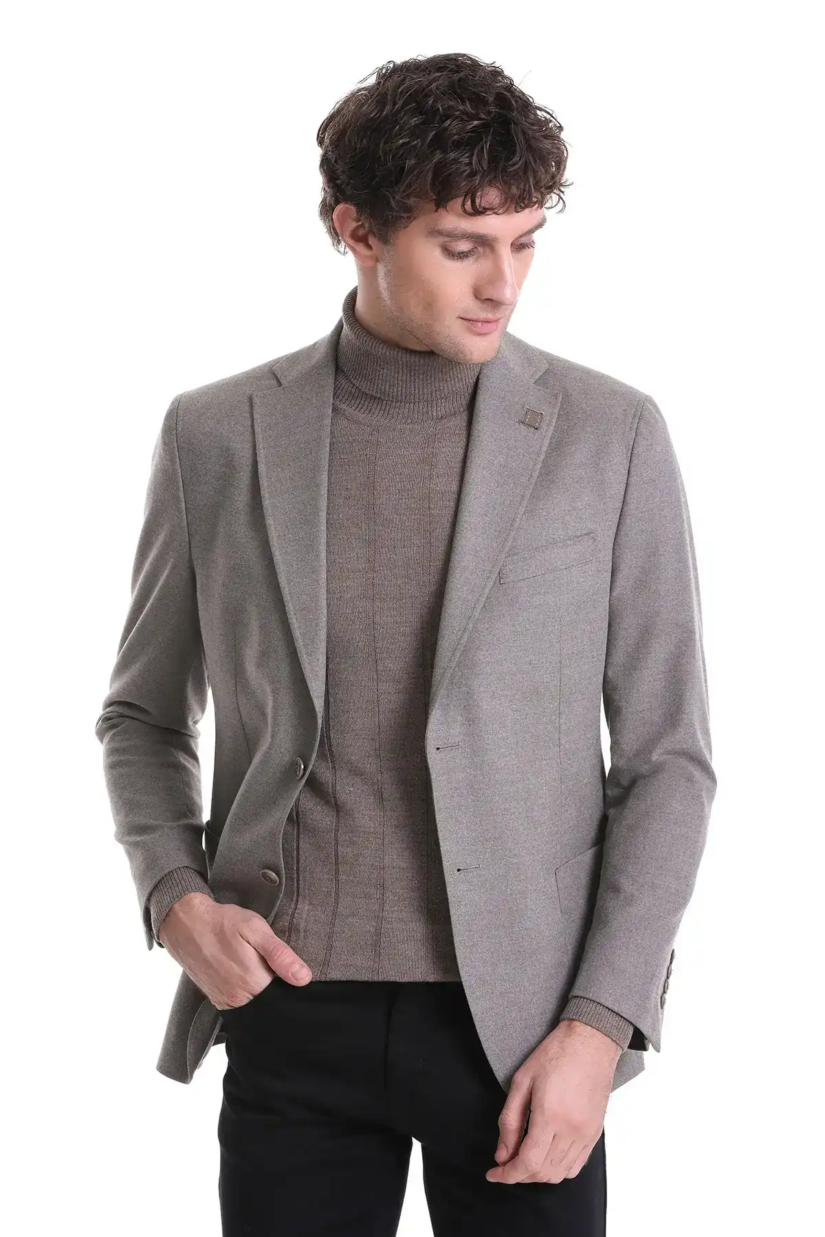 Kahverengi Slim Fit Mono Yaka Casual Ceket - 1