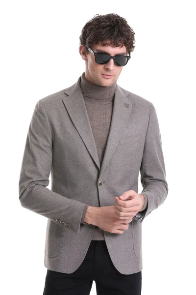 Kahverengi Slim Fit Mono Yaka Casual Ceket - 3